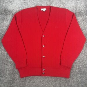 VTG Izod Cardigan Sweater Men's Medium‎ Red USA Made Eclectic Grandpa Retro Logo